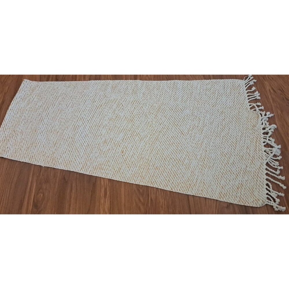 Metallic Gold & White Table Runner W Fringe Extra Long Woven Festive 90x16